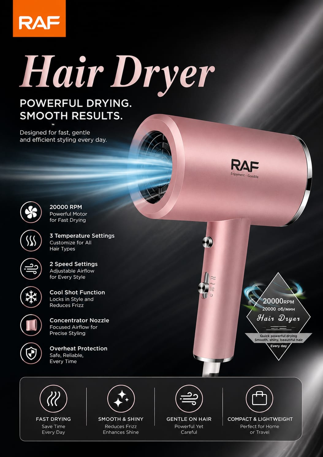 RAF Hair Dryer Pink 1200W