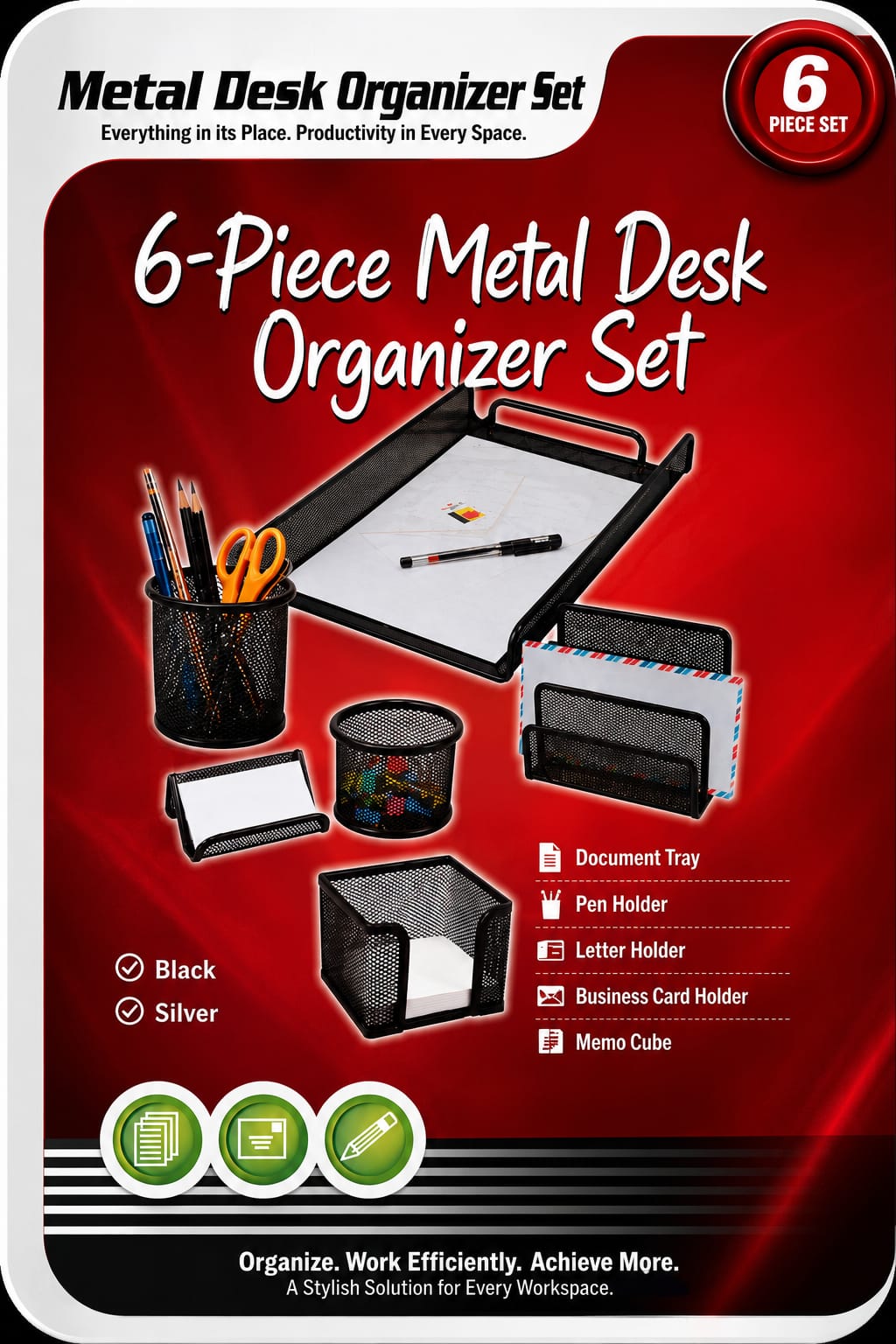 6Pc Metal Desk Organiser